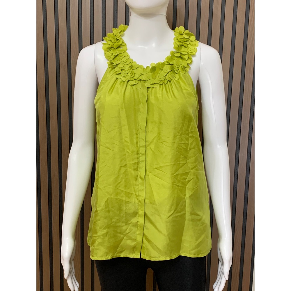 J.Crew Women's Green 100% Silk Floral Petal Neck Blouse Top Size 0 Classic